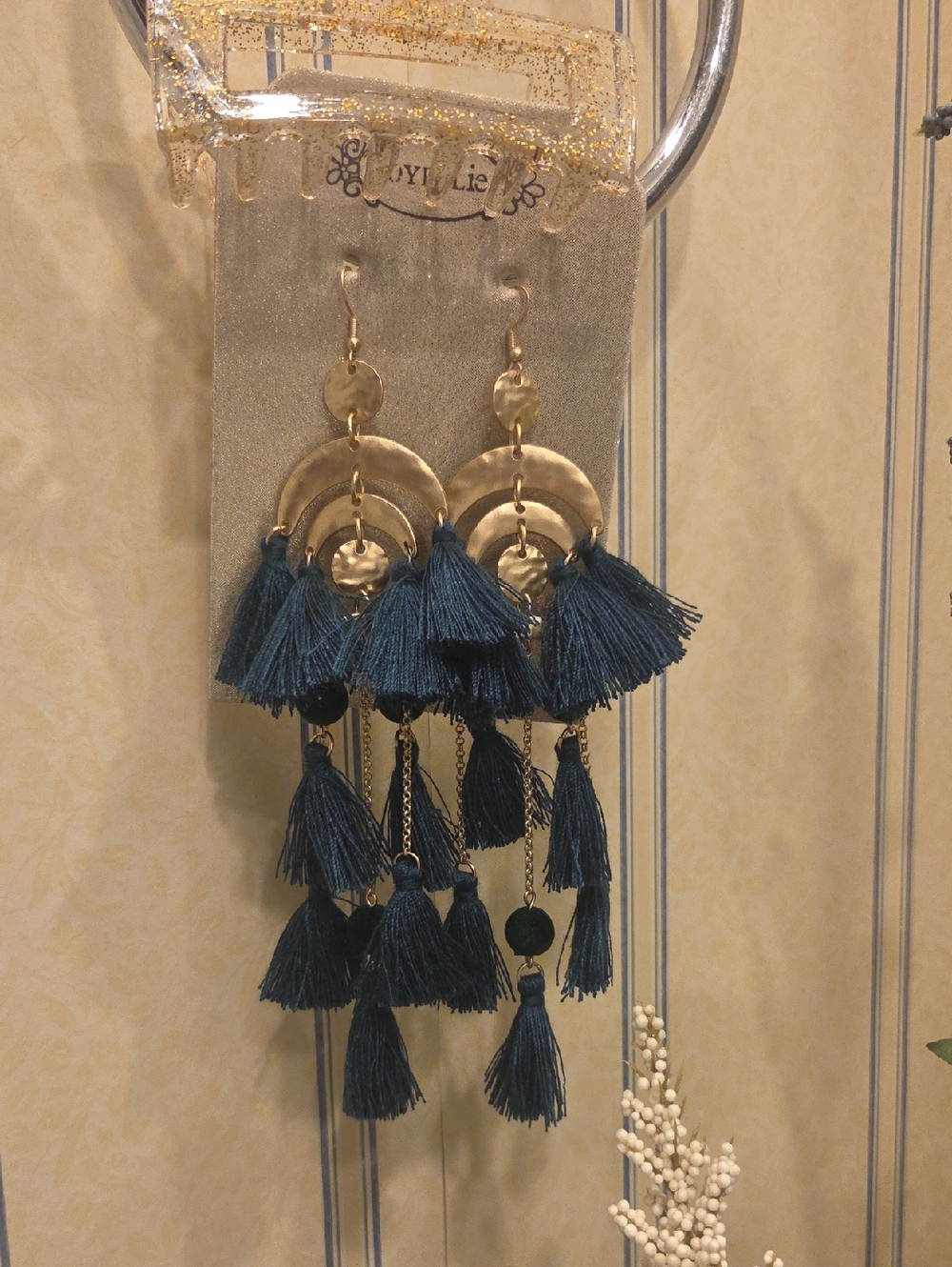 Joyfoile Gold and Teal Tassel Dangle Earrings - Stylish Statement Earrings
